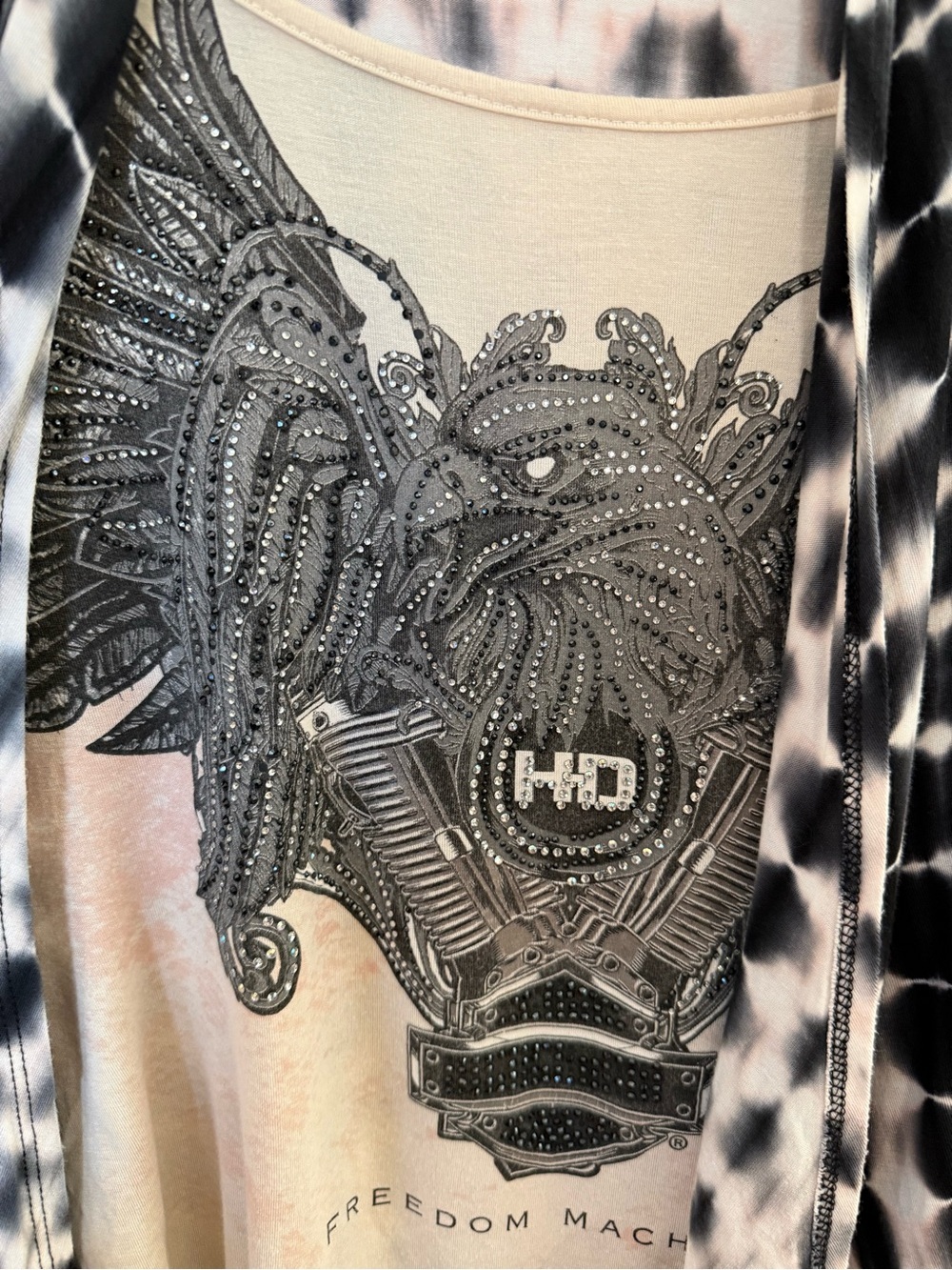 Harley Davidson Tie Dye Rhinestone Moto Open Front Cardigan Top S/M - Picture 11 of 11